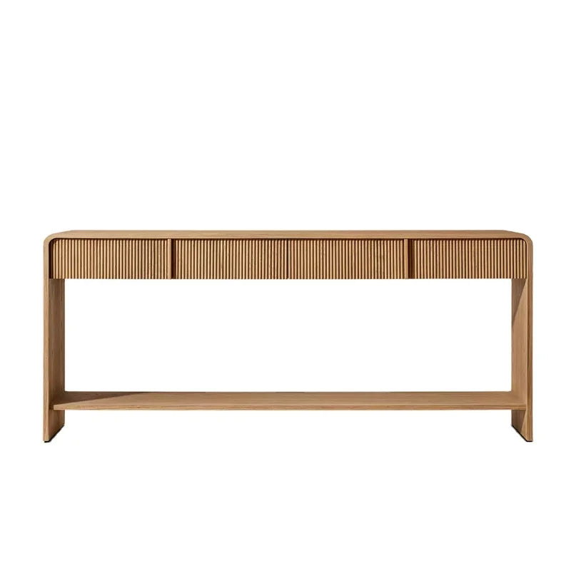 Modern Solid Wood Oval Groove Entrance Hallway Console Table