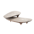Elegant Nordic Nesting Black Travertine Marble & Walnut Wood Coffee Table