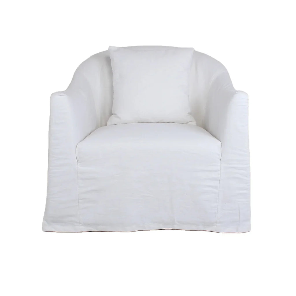 Chic White Linen Upholstered Armchair: Removable Slipcover, Solid Wood Frame, Single Sofa