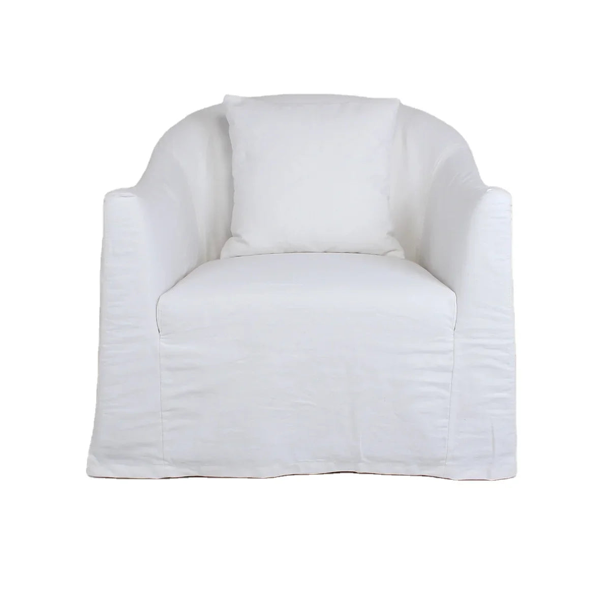 Chic White Linen Upholstered Armchair: Removable Slipcover, Solid Wood Frame, Single Sofa