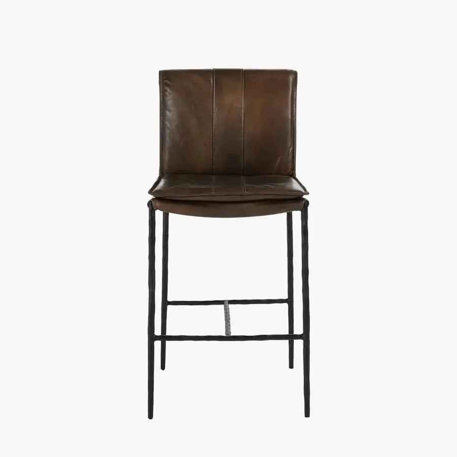 Modern Aesthetic Handmade PU Leather High Back Rustic Iron Frame Bar Stool