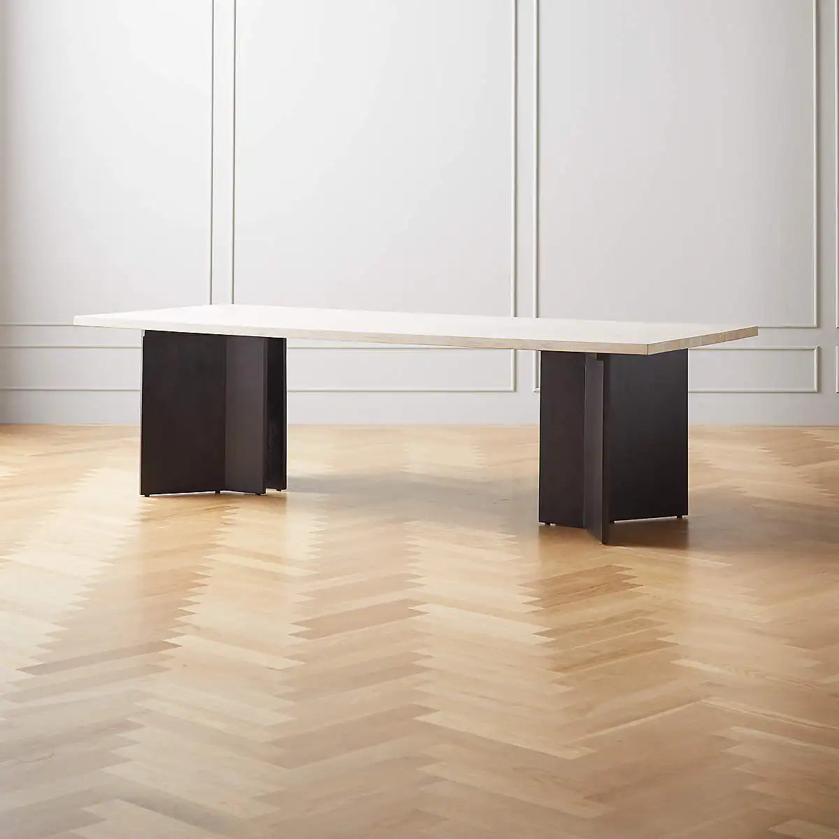 Nordic Wash Top Solid Wood Dining Table, Modern Black Legs, 8-10 Seater