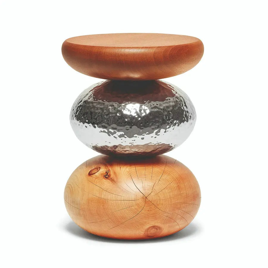 Luxury Italian Solid Wood Stacked Pebble Side End Coffee Table