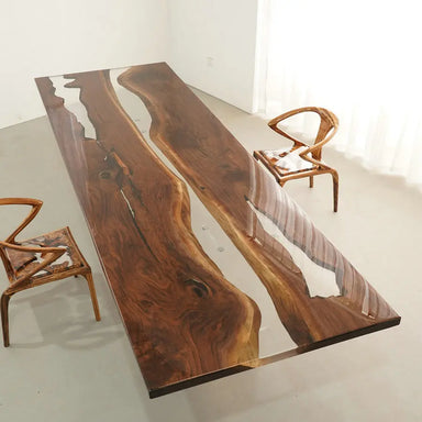 Exquisite Live Edge Solid Walnut Slab River Epoxy Dining Table