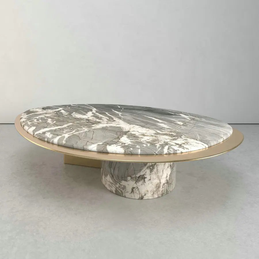 Luxury Designer Oval Leaf Calacatta Viola Marble Top Gold Stainless Steel Coffee Table