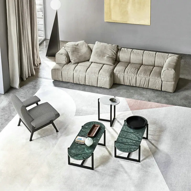Modern Velvet Tufted Sectional Modular Feather Down I-Shape Sofa Set