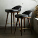 Luxurious Vintage Wood Barstool with Black Leather Backrest & Counter Height Seat