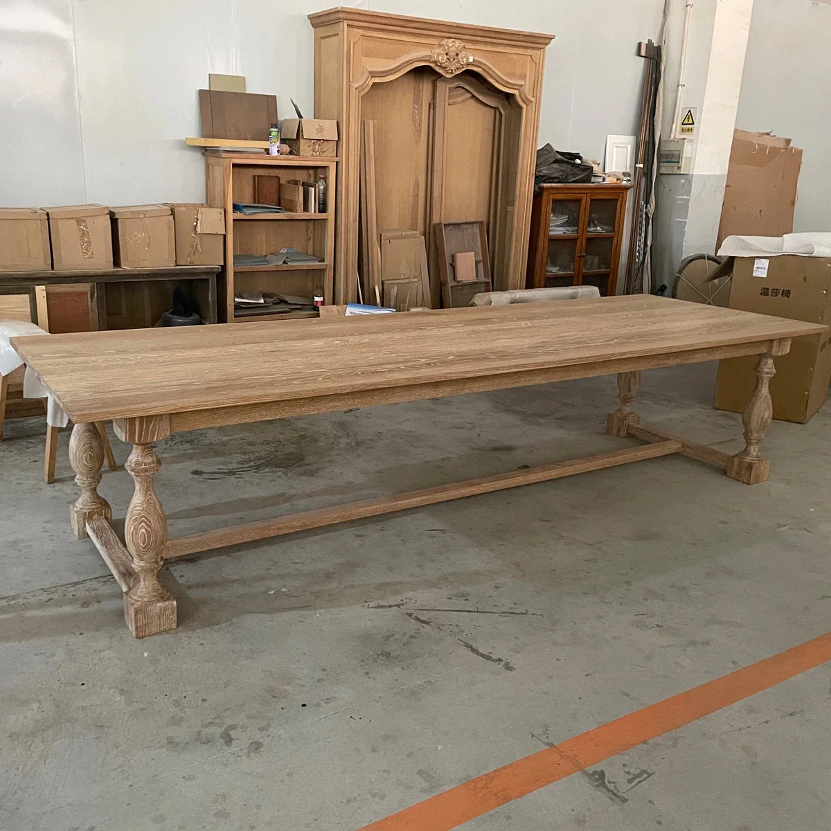 Elegant Solid Oak Wood 10-Seater Trestle Dining Table with Carved Legs
