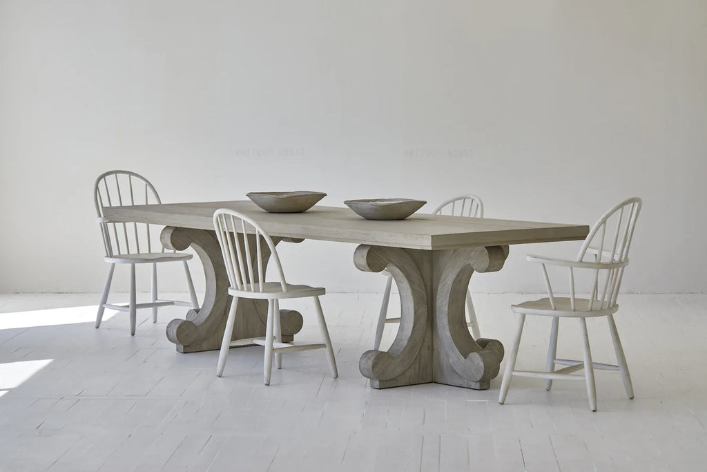 Modern Recycled Pine Wood 6-Seater Dining Table Set with Rustic Charm