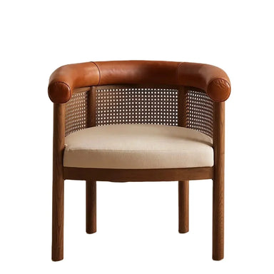 Nordic Solid Oak Dining Chair with Cane Back and Leather Armrest
