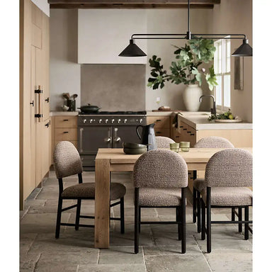 Luxurious Black Oak Gray Boucle Upholstered Modern Dining Side Chair