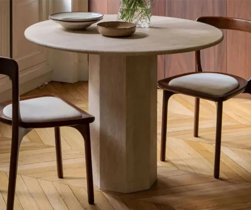 Elegant White Natural Travertine Round Dining Table - 4 Person Modern Home