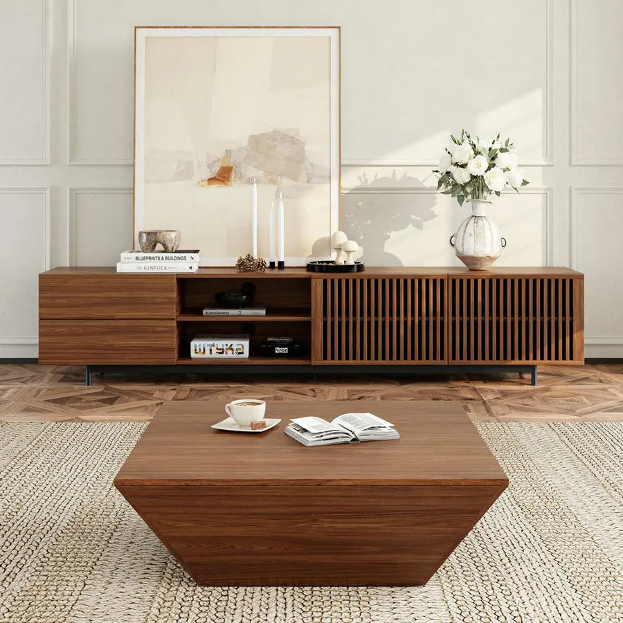 Modern Nordic Square Wood Coffee Table with Storage for Living Rooms