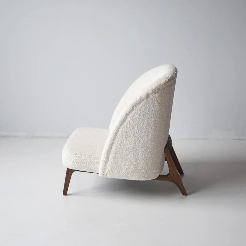 Luxurious High Back Boucle Club Chair: Modern White Fleece Living Room Seating