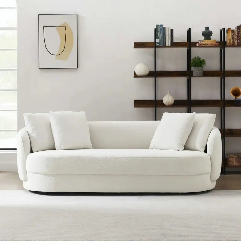 Luxurious White Boucle Curved 3-Seater Cloud Living Room Sofa