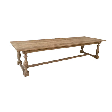 Elegant Solid Oak Wood 10-Seater Trestle Dining Table with Carved Legs