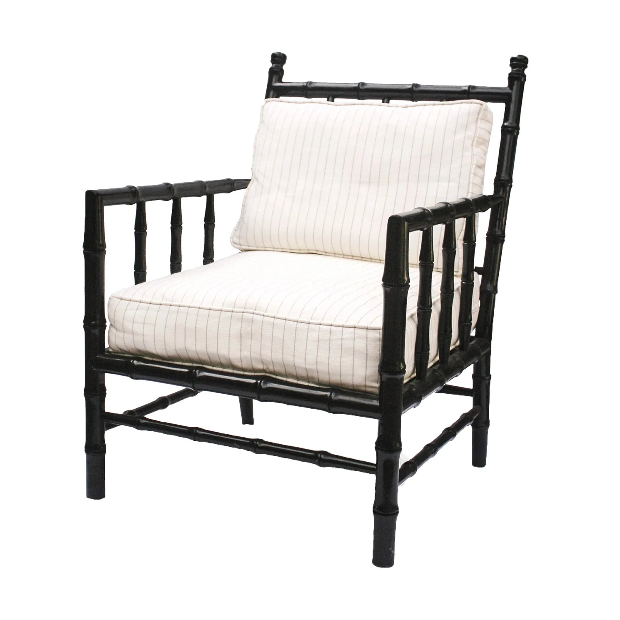 Elegant Bamboo Style Black Frame Lounge Chair with Plush Upholstered Cushions
