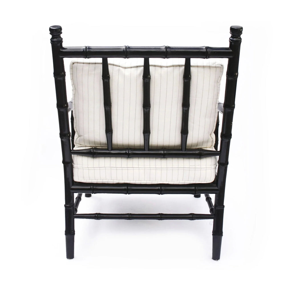 Elegant Bamboo Style Black Frame Lounge Chair with Plush Upholstered Cushions