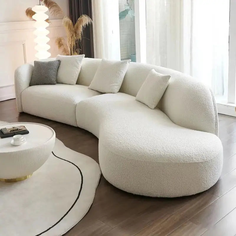 Elegant Arc Boucle Sofa, Italian Design Luxury Velvet Fabric Living Room Couch