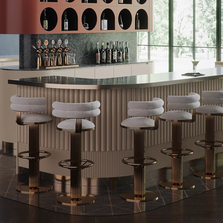 Luxury Modern Velvet Bar Stool with Stainless Steel Footrest
