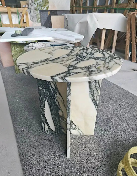 Tostone Luxury Arabescato White Marble Side Table Elegant Modern Living Room