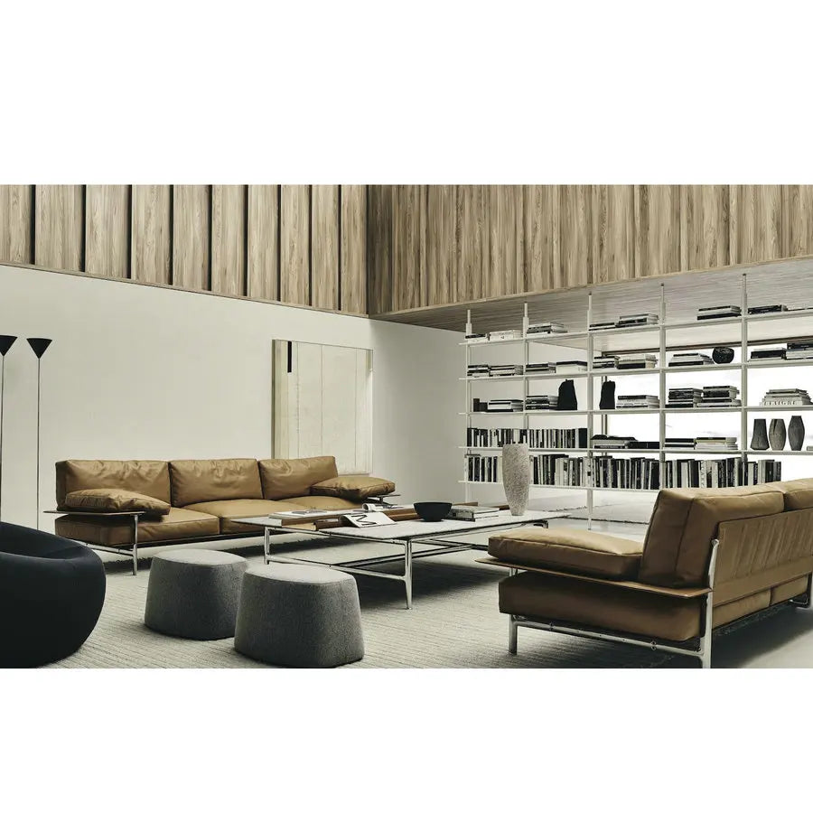 Sleek Modern Stainless Steel Black Leather Extendable Reception Sofa