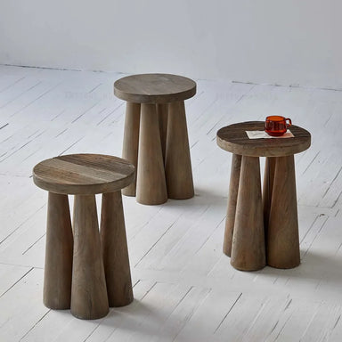 Rustic French Provincial Reclaimed Elm Wood Stool for Living Room Accent