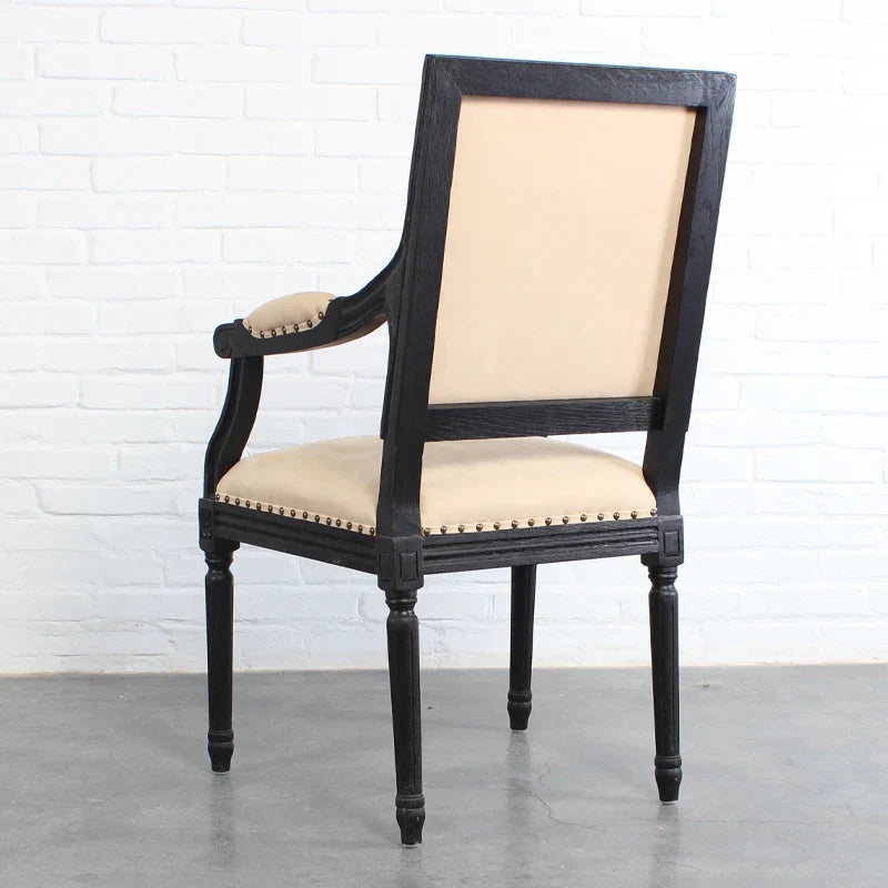 Classic Linen Upholstered Wooden Dining Chair with Armrests for Hotel & Home