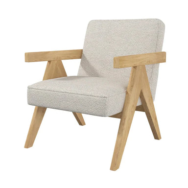 Chic Oak Wood Lounge Chair, Linen Upholstered Recliner for Modern Living Room