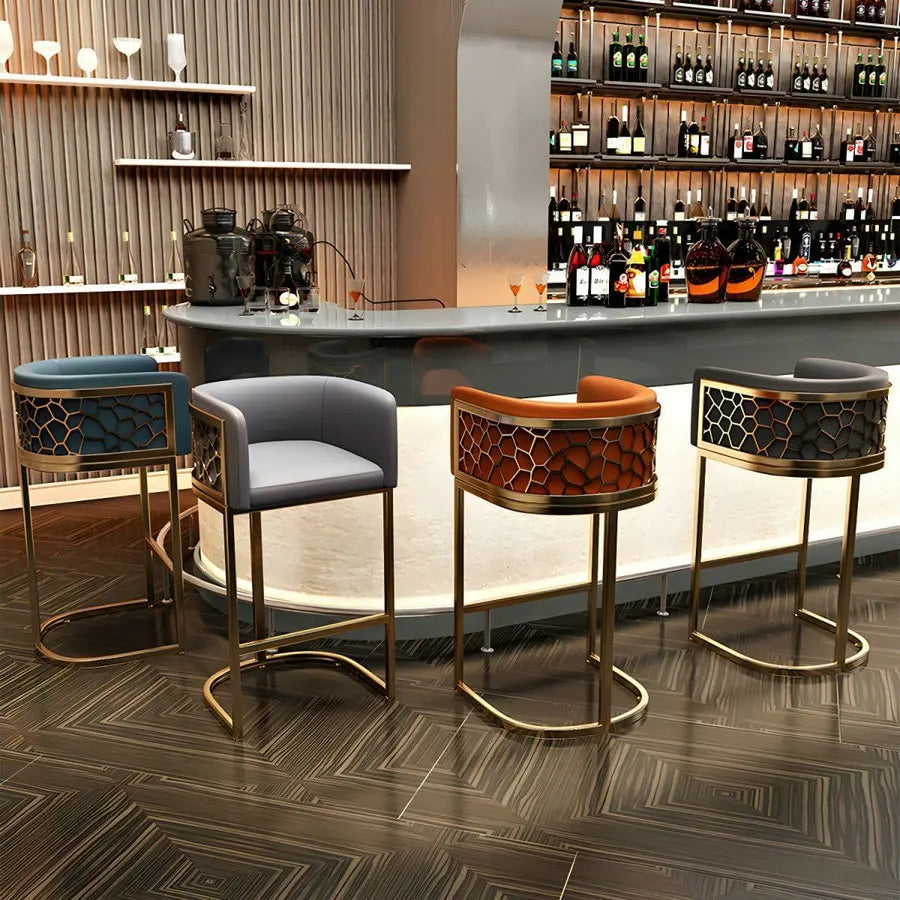 Premium Italian Design Faux Leather Gold Metal Bar Stool Counter Height