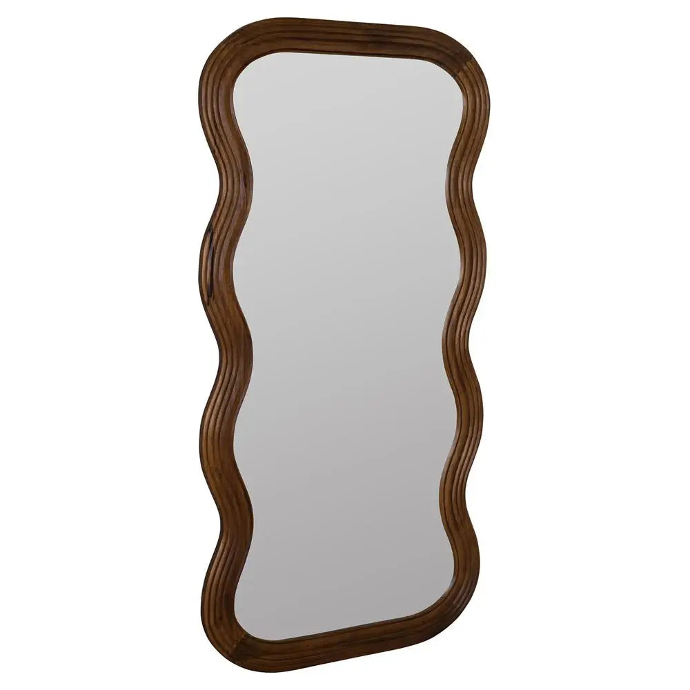 Elegant Waved Solid Wood Full Body Floor Mirror for Living Room Space