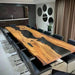 Stunning Black Walnut Live Edge Epoxy Resin Slab Dining Table for Home