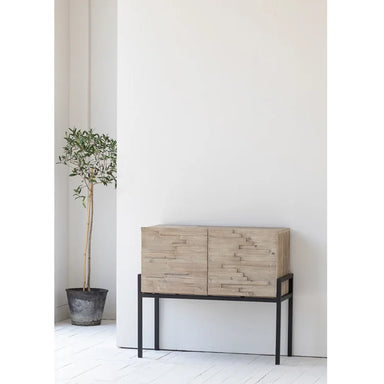 Japandi Recycled Pine Steel Sideboard: Rustic Wood Accent Cabinet for Living Room