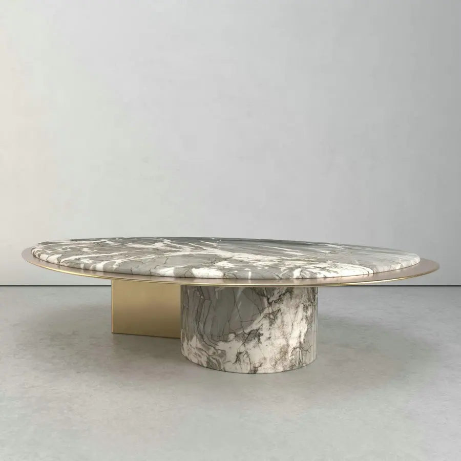 Luxury Designer Oval Leaf Calacatta Viola Marble Top Gold Stainless Steel Coffee Table