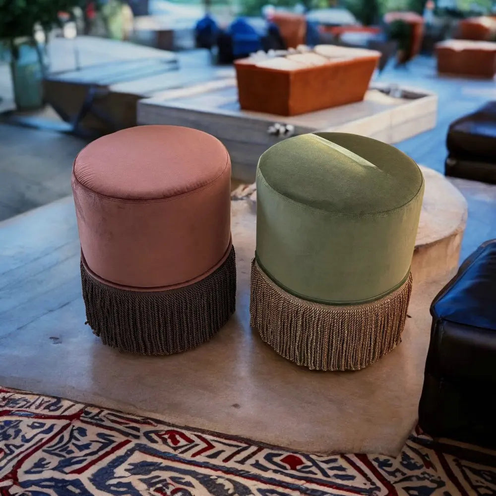 Chic Velvet Round Pouf Ottoman with Tassels for Stylish Home Decor