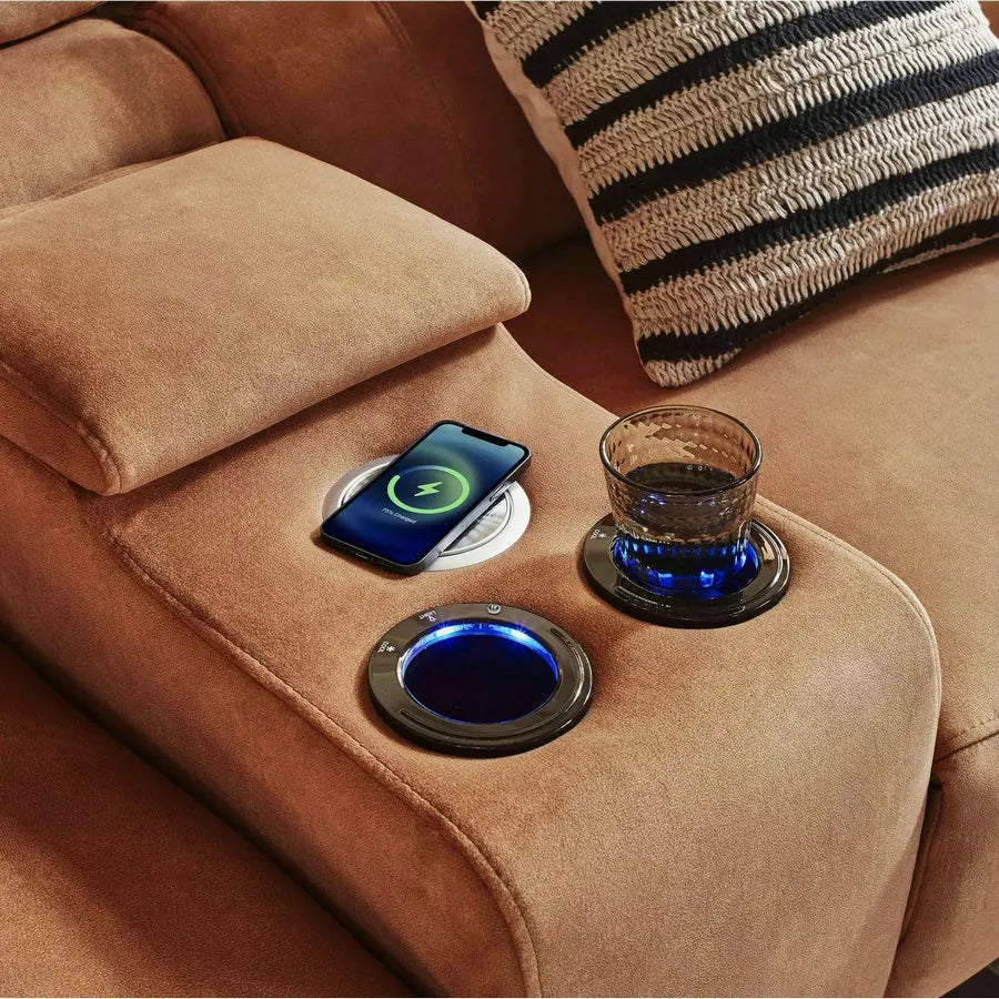 2-Seater Power Recliner Sofa with Smart Console, USB, Cupholders