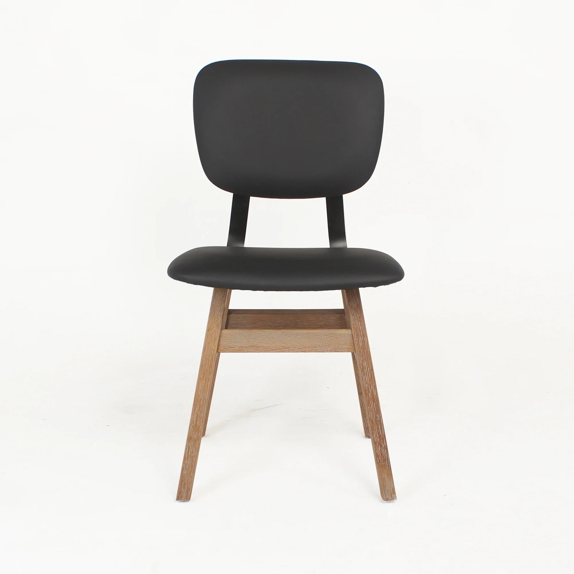 Industrial Modern Black Leather Dining Chair, Natural Oak Legs, Versatile Home Office