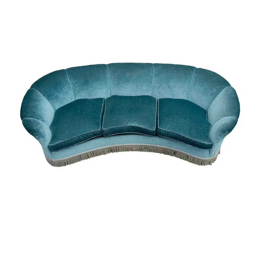 Elegant Tufted Blue Velvet Three-Seater Shell Design Living Room Sofa