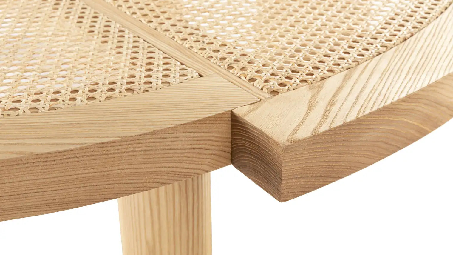 Chic Rattan & Oak Coffee Table - 6 Cane Inset Segments, Modern Living Room Centerpiece
