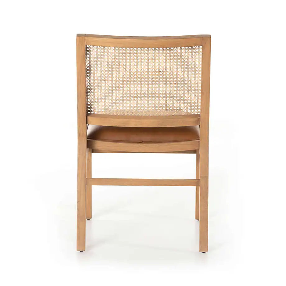 Elegant Oak Rattan Dining Chair with Leather Seat for Modern Restaurants & Homes