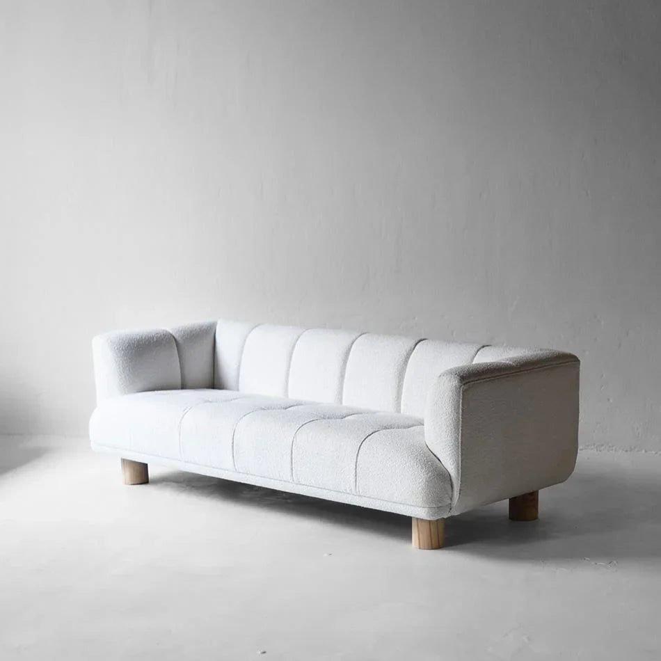 Plush White Boucle Three-Seat Sofa – Modern Living Room Couch Furniture