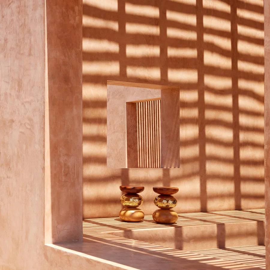 Luxury Italian Solid Wood Stacked Pebble Side End Coffee Table