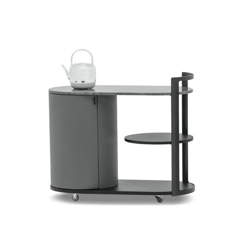 Modern Round Marble Coffee Table with Storage, Metal Frame Tea Table