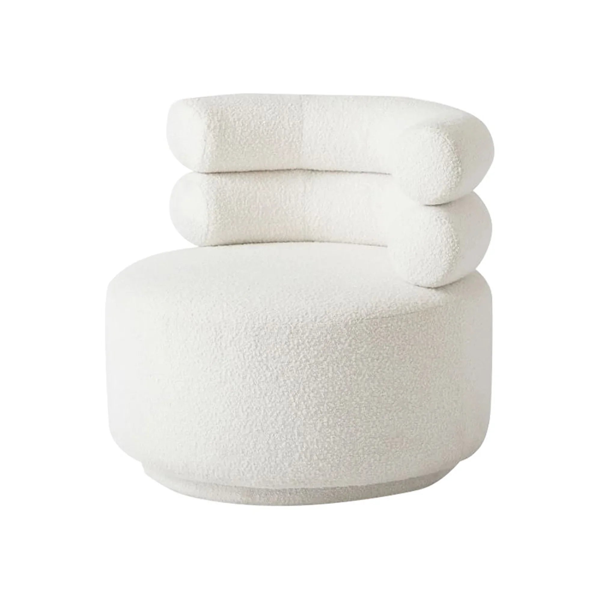 Luxurious Chunky Boucle Ivory Swivel Accent Chair Modern Designer Hug Style