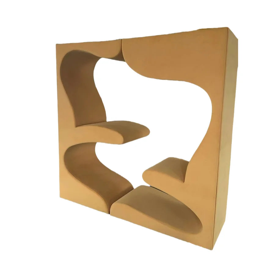 Luxurious Modern Modular Velvet Sofa, Curved Wood Seating with Built-in Shelf