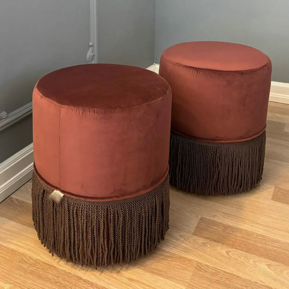 Chic Velvet Round Pouf Ottoman with Tassels for Stylish Home Decor