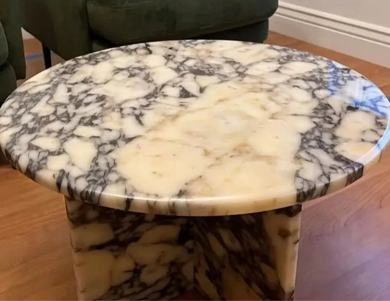 Elegant Round Marble Coffee Table with Calacatta Viola Stone Top