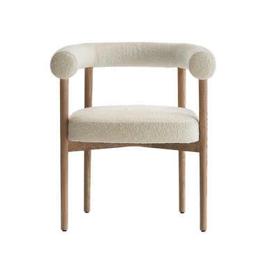 Elegant Solid Oak Wood Boucle Dining Chair with Armrests - Modern Comfort