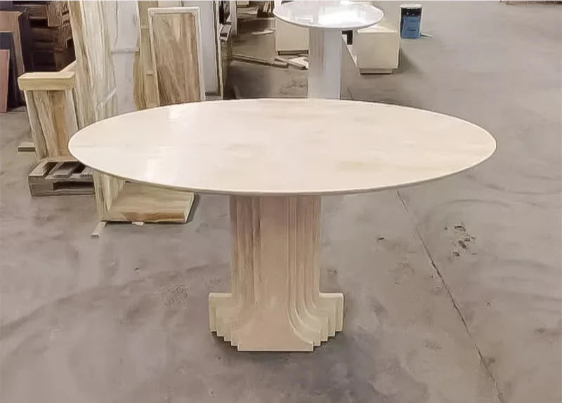 Elegant Tostone Beige Round Travertine Dining Table for Modern Kitchens & Homes