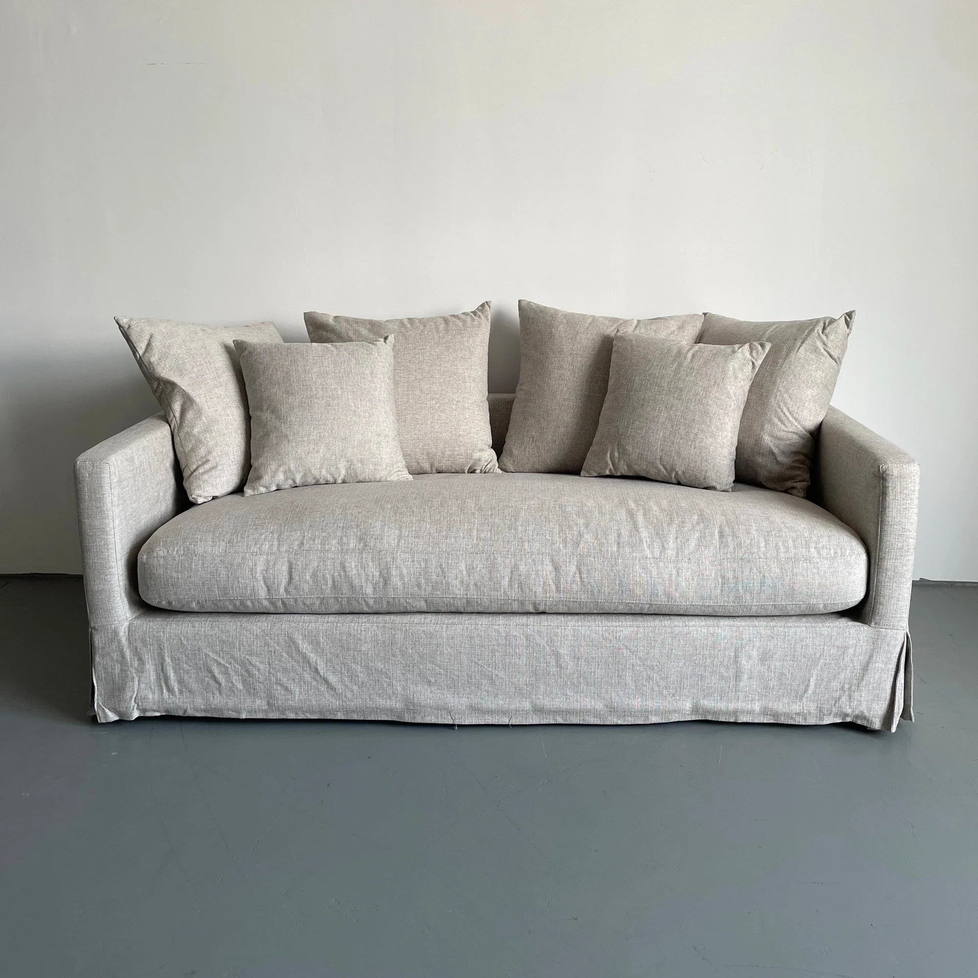 Modern White Linen Fabric Sofa Couch with Pillows - Living Room Furniture